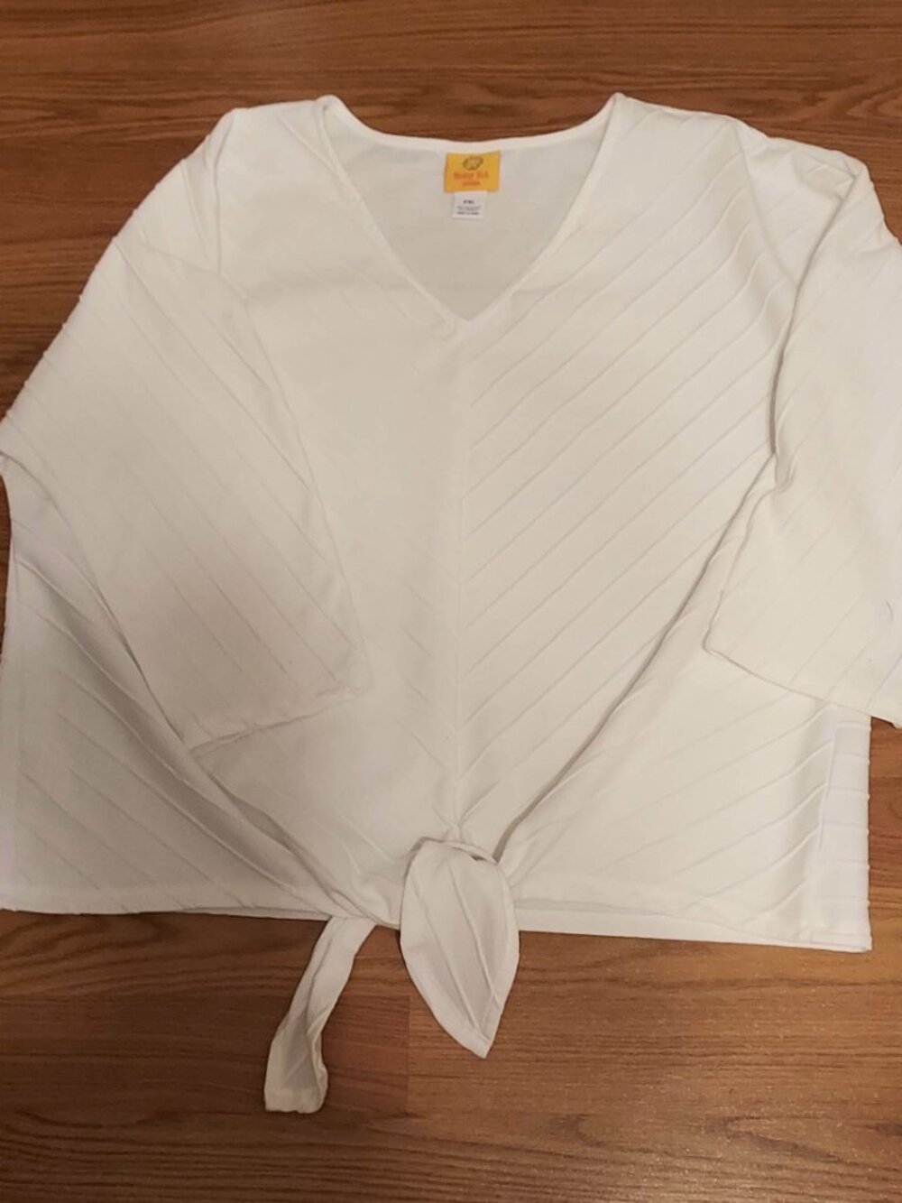 Ruby Rd Womans White Tie Front Top Sz PXL Ribbed White on White StretchPullover